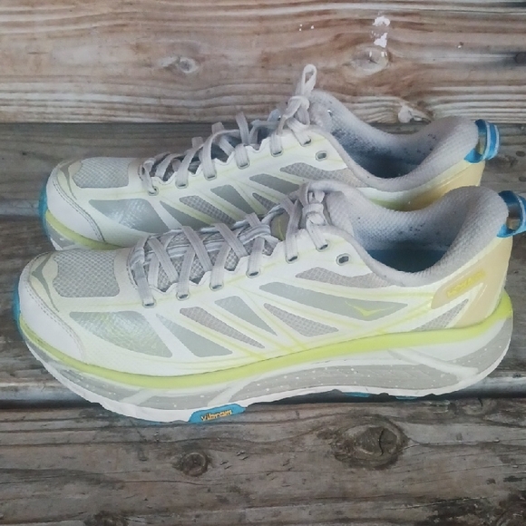 Hoka One One White and Yellow Athletic Shoes with Cushioned Midsole - Picture 1 of 15